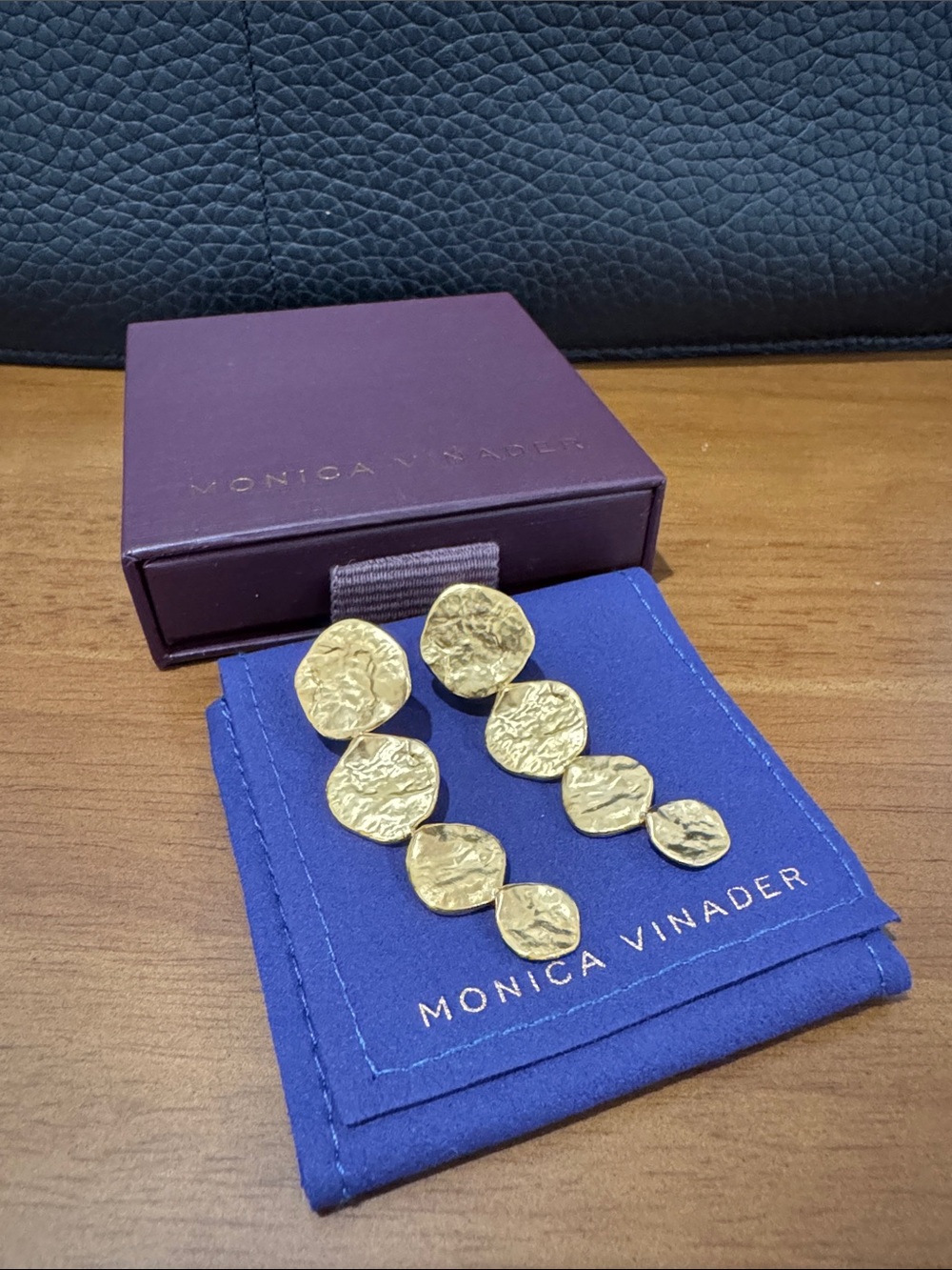 NWT Monica Vinader Capri Disc Cocktail Earrings in 18K Gold Vermeil